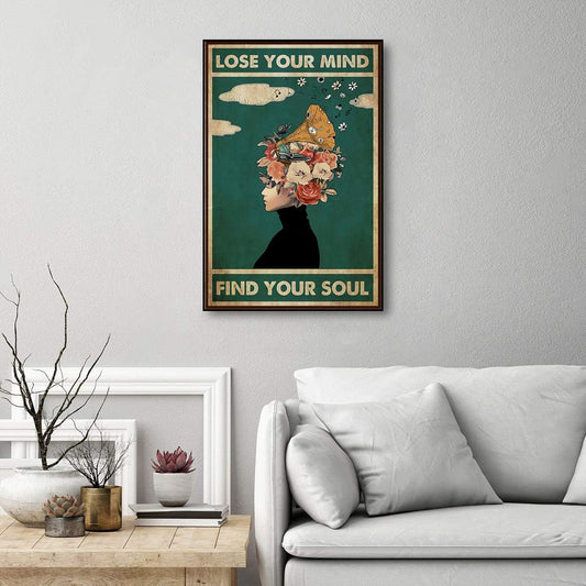 Lose Your Mind Find Your Soul - Mental Health Awareness Wall Art – Vintage Canvas Poster, Minimalist Music & Mindful Decor for Home & Office (Unframed)