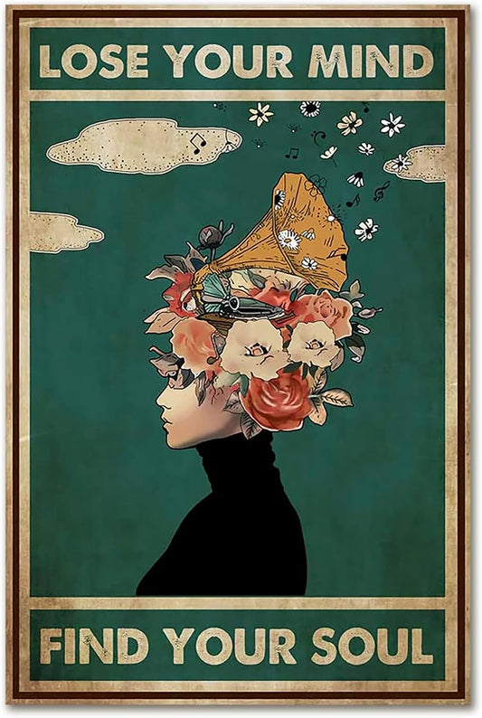 Lose Your Mind Find Your Soul - Mental Health Awareness Wall Art – Vintage Canvas Poster, Minimalist Music & Mindful Decor for Home & Office (Unframed)